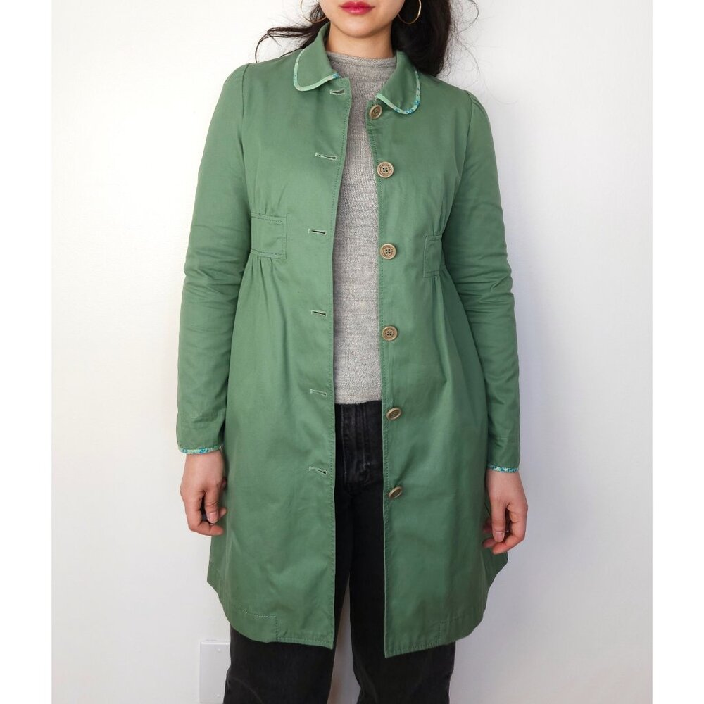 Vintage Cacharel floral trim cotton coat women/ back slit peter pan collar coat